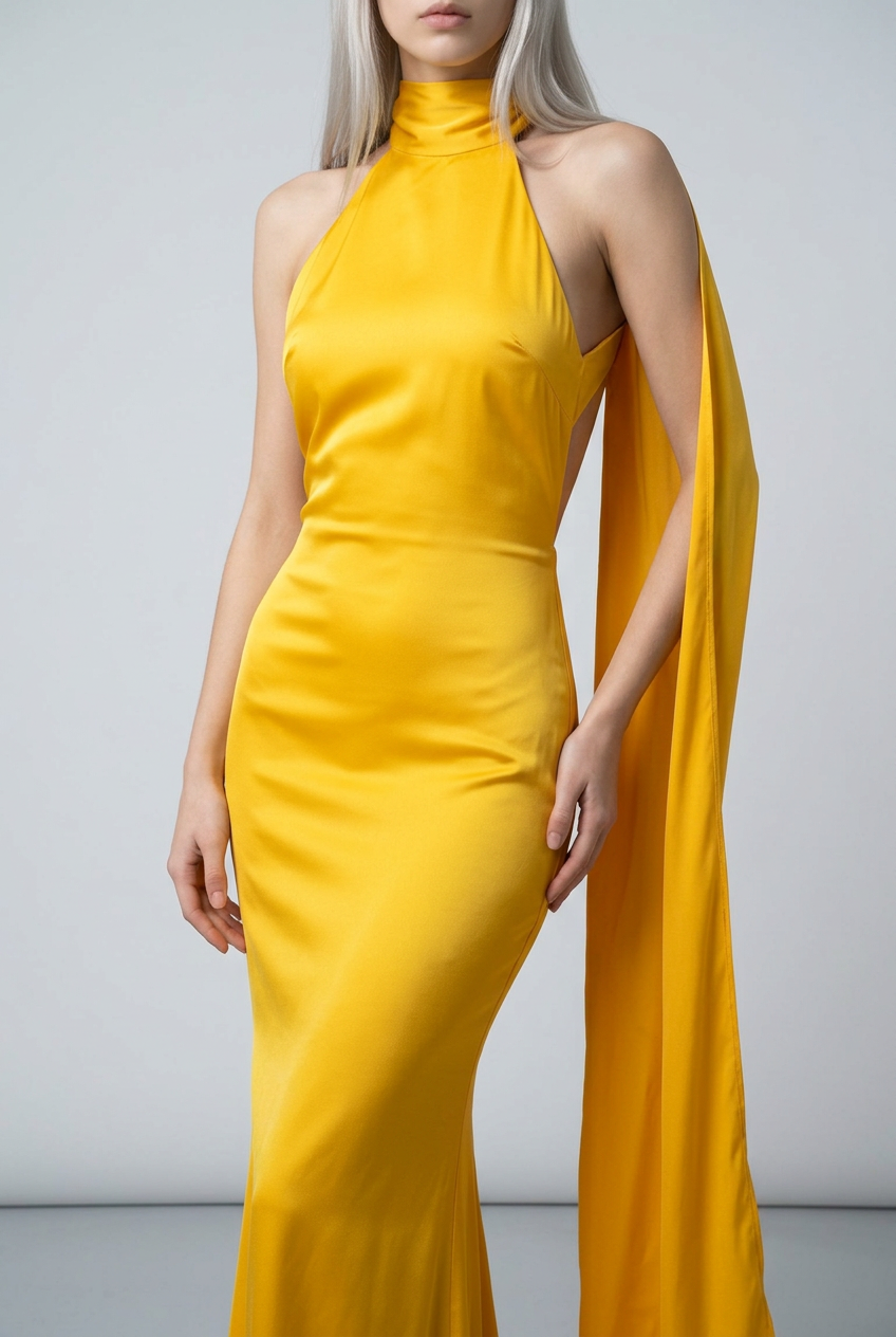 Vestido de Fiesta Satinado con Espalda Descubierta
