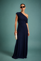 Vestido Maxi Plisado con Hombros Descubiertos